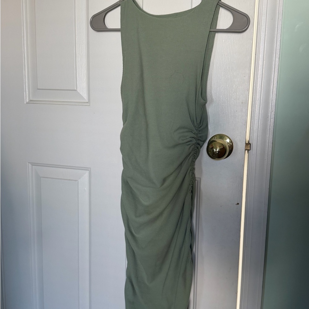 Lulu's Sage Green Ruched Midi Tank Dress